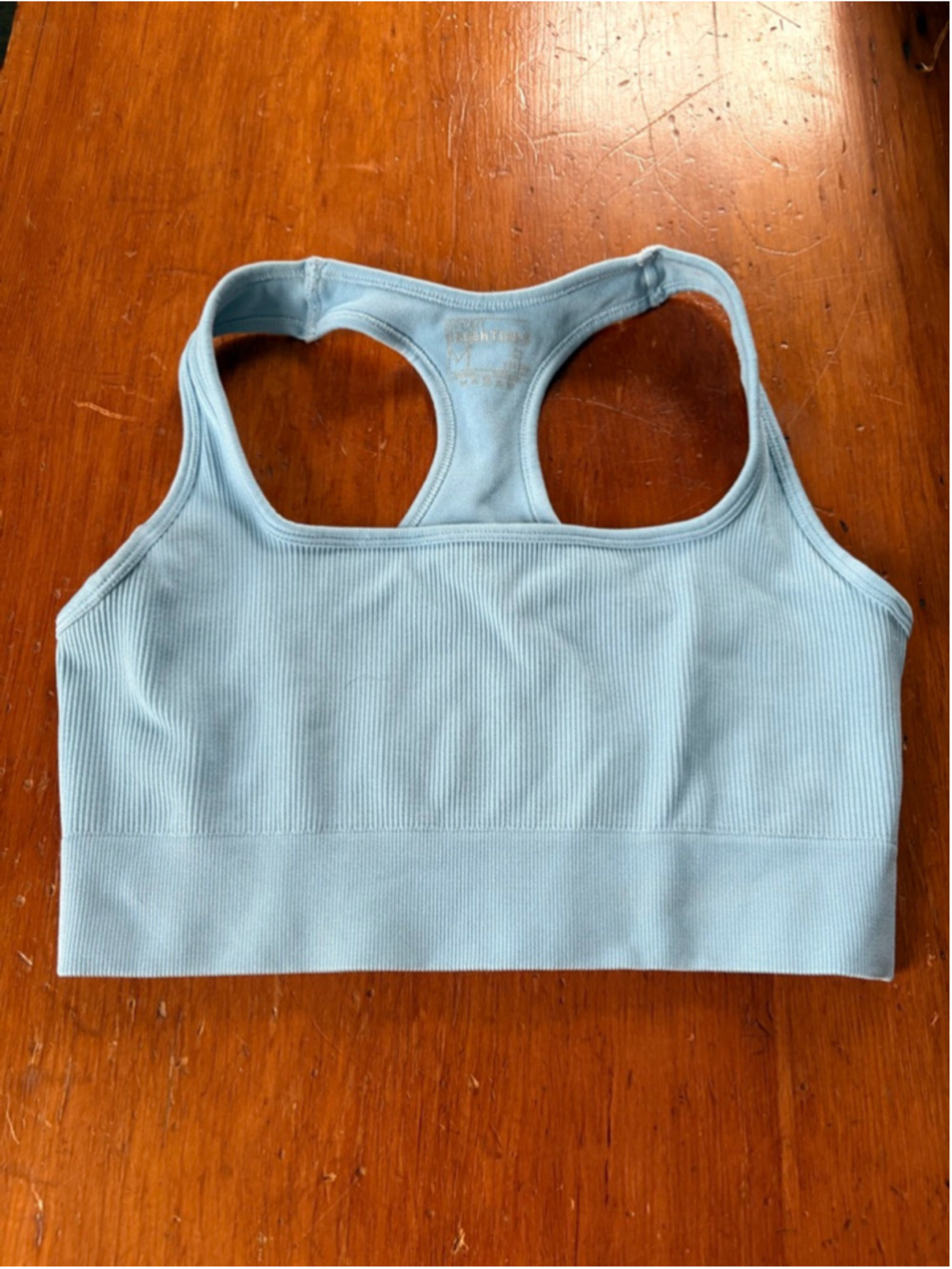Amazon Essentials Light Blue Ribbed Sports Bra S